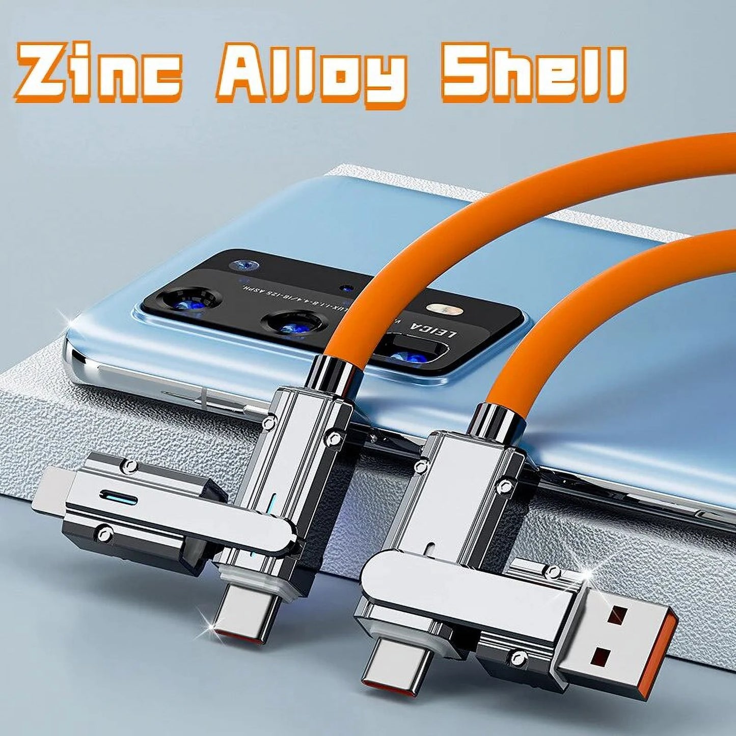 100W 5A 4-In-1 Zinc Alloy Super Fast Charging Data Cable for Samsung Huawei Xiaomi for Iphone Multifunction Phone Charging Cable WHITE
