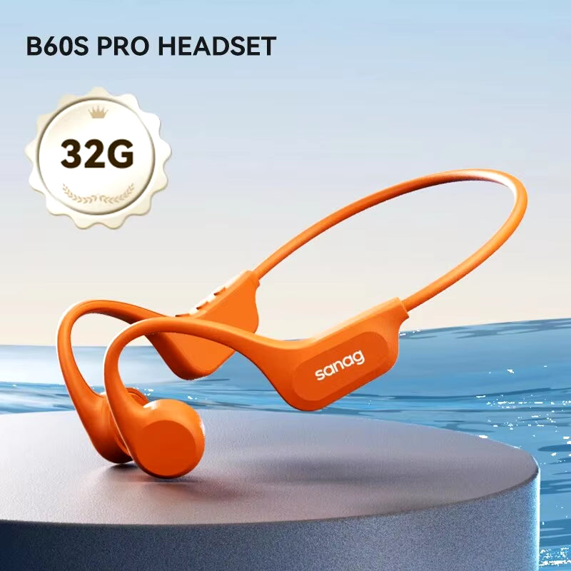 B60 Pro Bone Conduction Earphone IPX8 Wireless Open Headset Bluetooth 5.3 Swimming Bluetooth Headphones 64GB MP3 Earbuds