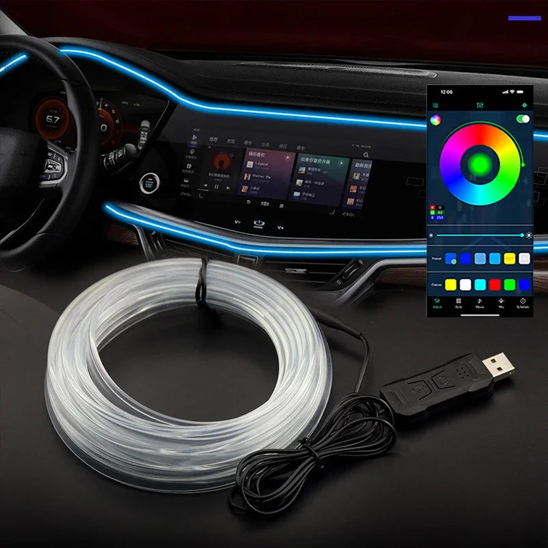 1/2/3/4/5M Car Interior RGB LED Light Strip Ambient Neon Invisible Light USB Fiber Optic Atmosphere Lamp Support APP Control