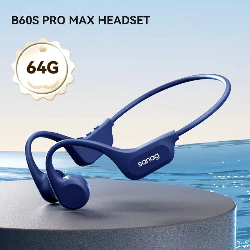 B60 Pro Bone Conduction Earphone IPX8 Wireless Open Headset Bluetooth 5.3 Swimming Bluetooth Headphones 64GB MP3 Earbuds