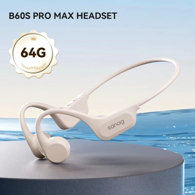 B60 Pro Bone Conduction Earphone IPX8 Wireless Open Headset Bluetooth 5.3 Swimming Bluetooth Headphones 64GB MP3 Earbuds