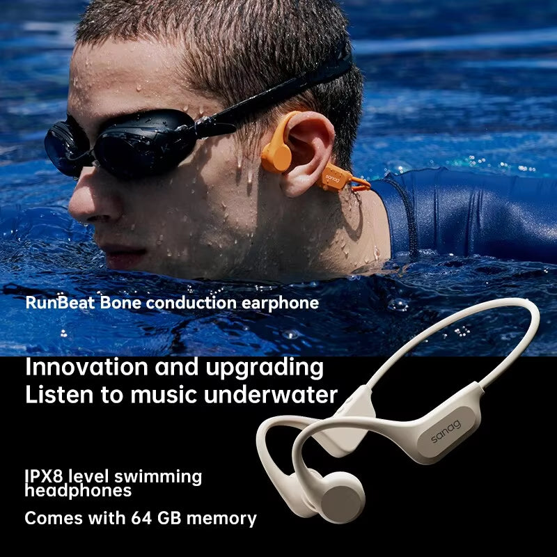 B60 Pro Bone Conduction Earphone IPX8 Wireless Open Headset Bluetooth 5.3 Swimming Bluetooth Headphones 64GB MP3 Earbuds