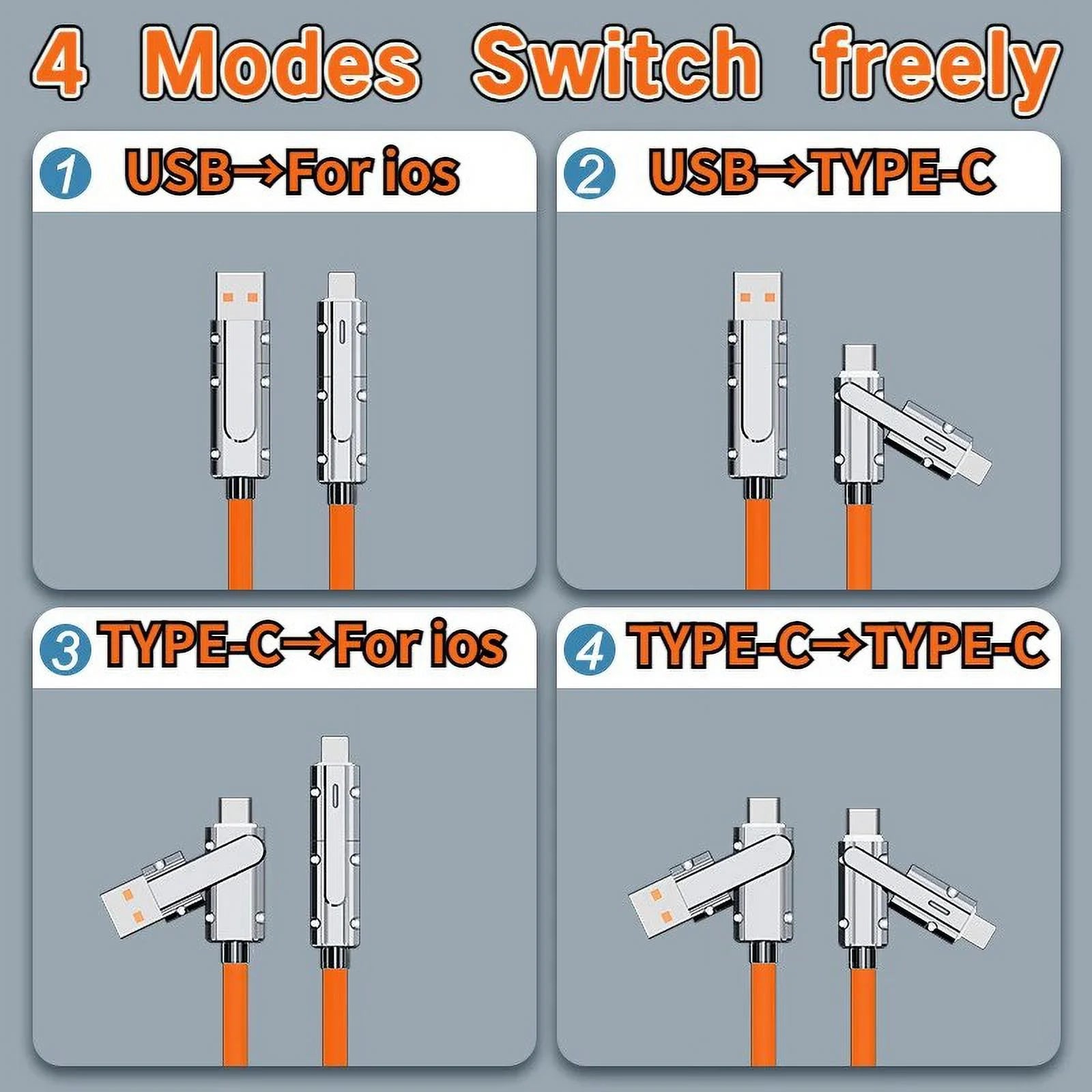 100W 5A 4-In-1 Zinc Alloy Super Fast Charging Data Cable for Samsung Huawei Xiaomi for Iphone Multifunction Phone Charging Cable WHITE