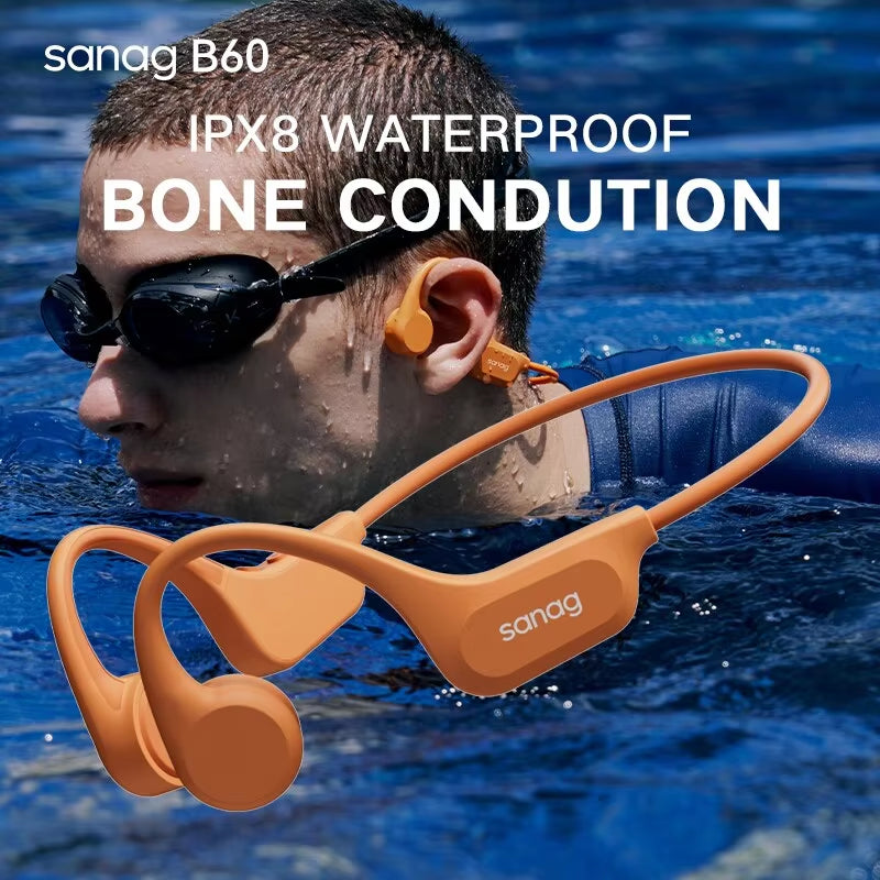 B60 Pro Bone Conduction Earphone IPX8 Wireless Open Headset Bluetooth 5.3 Swimming Bluetooth Headphones 64GB MP3 Earbuds