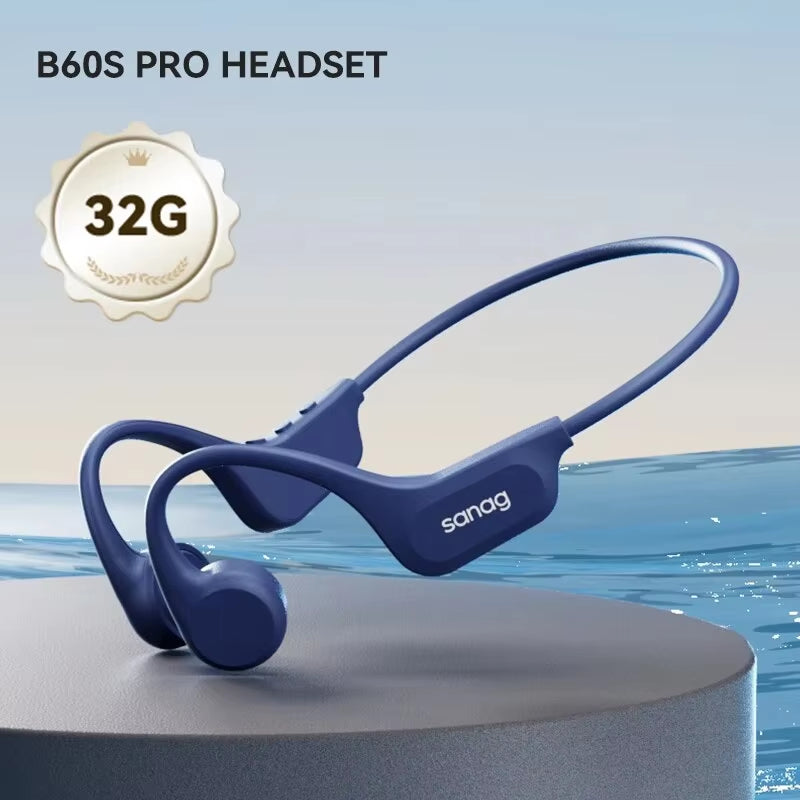 B60 Pro Bone Conduction Earphone IPX8 Wireless Open Headset Bluetooth 5.3 Swimming Bluetooth Headphones 64GB MP3 Earbuds